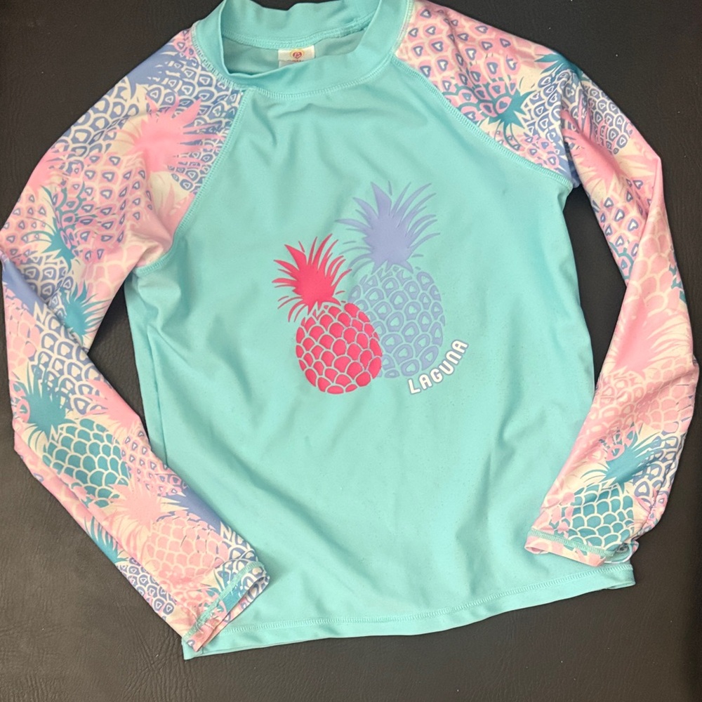 Laguna B Aqua Rash Guard with Pink & Purple Pineapples